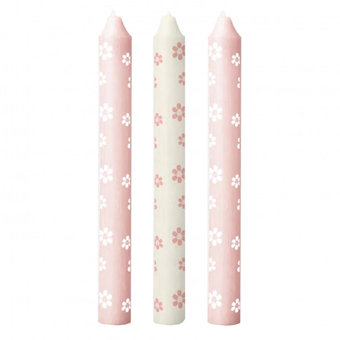Kaars Flowers d2.2*20cm x3 ass.