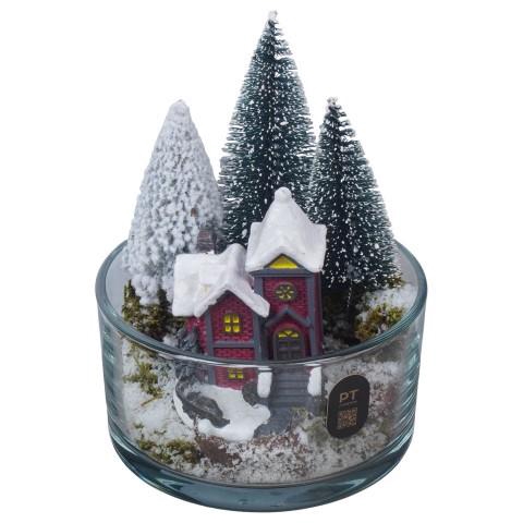 <h4>PTCV2107 Arrangement Christmas Village in glas schaal</h4>