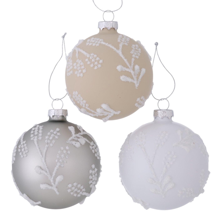 <h4>Christmas ball Naturo, 3 ass., Counter display, D 8,00 cm, Aluminium, Glass lacquered, Nylon, Single-colour, Floral mixed materials colour-mix, 4066076552801, 2062382</h4>