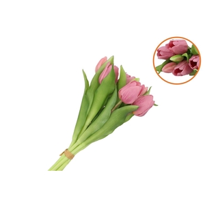 Silk Tulip Bouquet 7x Pink Star 17x30cm Nm