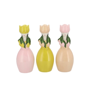 Lucy Dreamy Pink/yell/sand Mix Vase Tulip Woman Ass 9x8x22cm