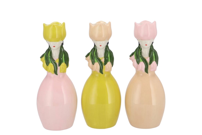 <h4>Lucy Dreamy Pink/yell/sand Mix Vase Tulip Woman Ass 9x8x22cm</h4>