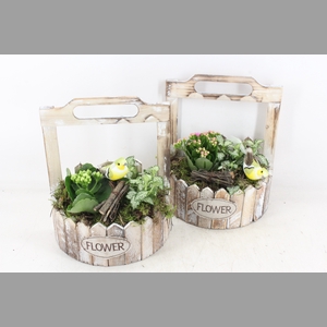 arr2 TD - Hout planter half rond - wit/roze
