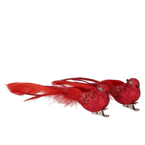 Deco Shine Bird Clip Jolly Red 16cm P/2