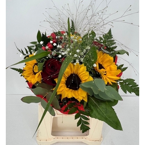 Bouquet Festa della Mamma (3 rose + Helianthus)