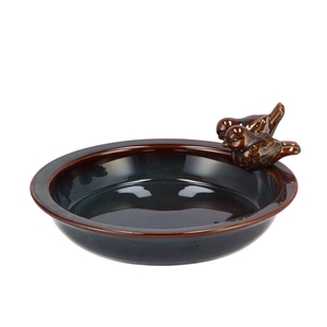 Iron Stone Bird Bowl Glazed Grey 28x5cm Nm