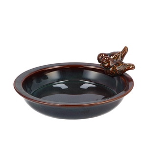 Iron Stone Bird Bowl Glazed Grey 28x5cm Nm