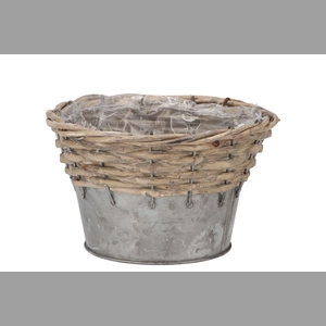 Wicker Basket Pot + Zinc Grey 15x10cm