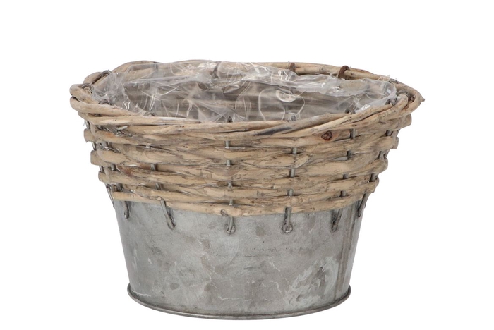 Wicker Basket Pot + Zinc Grey 15x10cm