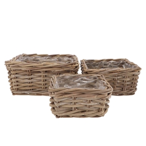 Rattan Kuboo Square S/3 20x10/24x12/29x14cm