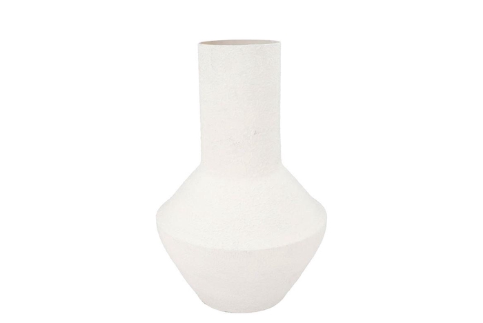 <h4>Fiore White Vase Neck Textured Iron 31x31x46cm</h4>