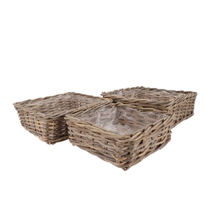 Rattan Kuboo Basket Square Low S/3 W32/37/42 H13/14/15