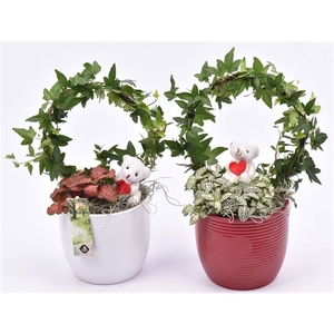 Keramiek ribbelpot en hart 13cm