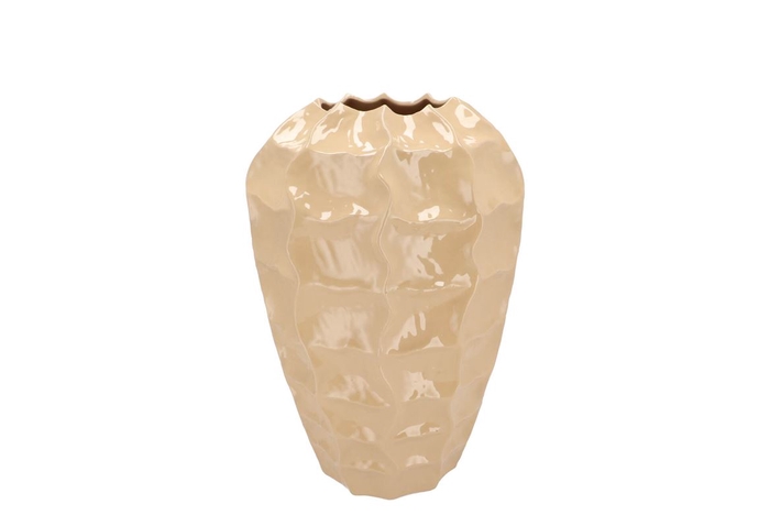 <h4>Lima Beige Vase Long Carve 22x22x29cm</h4>
