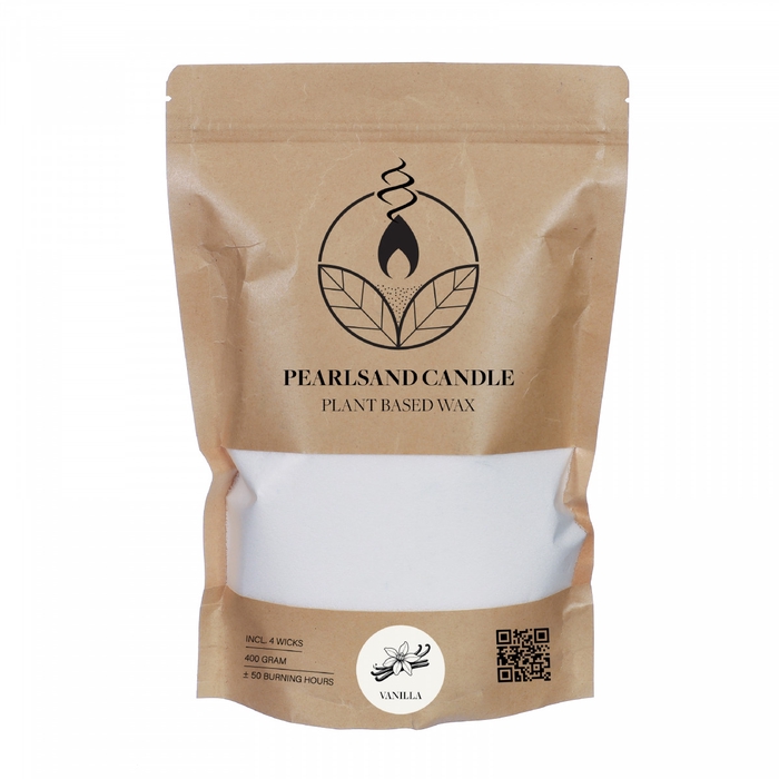 <h4>Kaars Pearlsand 400gr+4lont Vanilla</h4>