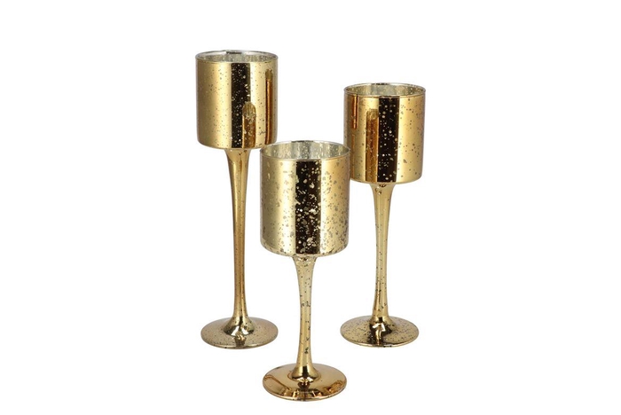 Jazz Gold Candle Holder With Foot Ass P/3 8x20cm