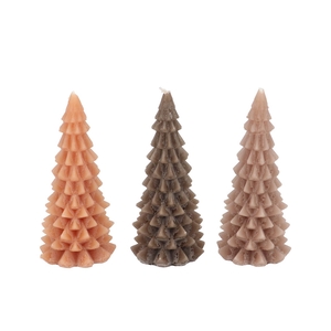Candle Frosty X-mas Tree Woods Brown Mix 8x16cm Ass