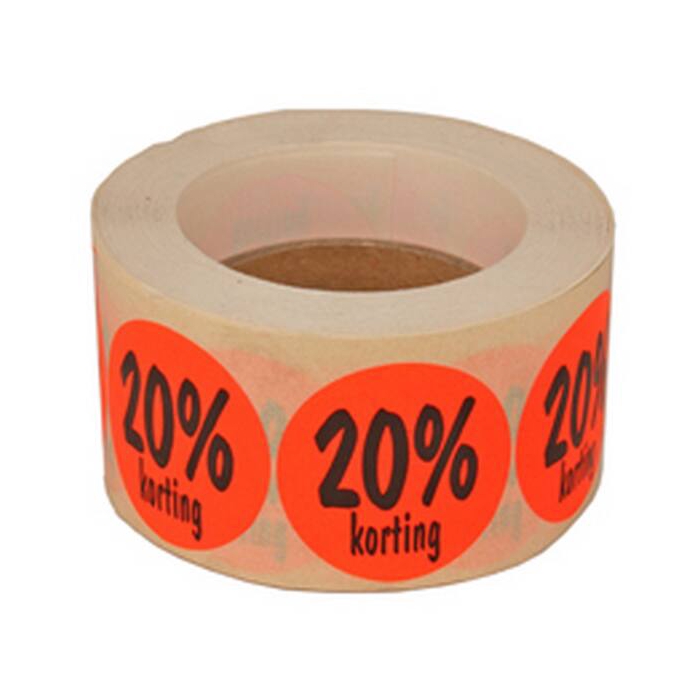 <h4>Stickers Ø 35mm 20% Korting Oranje - Rol 500st</h4>