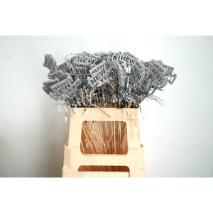 Pick happy new year foam 6x8cm+50cm stick silver