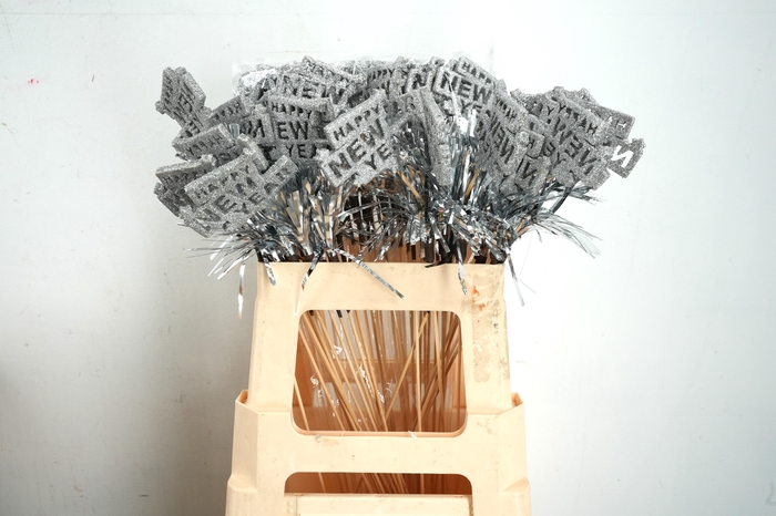 <h4>Pick happy new year foam 6x8cm+50cm stick silver</h4>