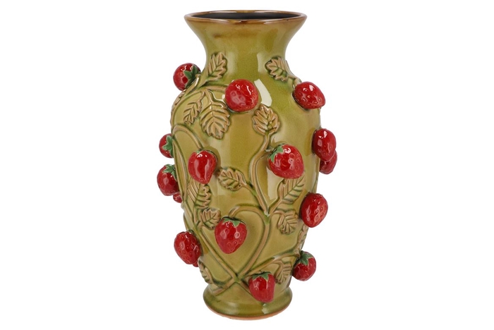 <h4>Fruit Strawberry Olive Green Vase 24x38cm Nm</h4>