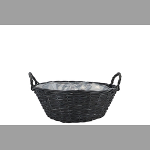 Wicker Basket Low With Ears Black Bowl 25x11cm