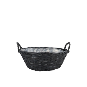 Wicker Basket Low With Ears Black Bowl 25x11cm