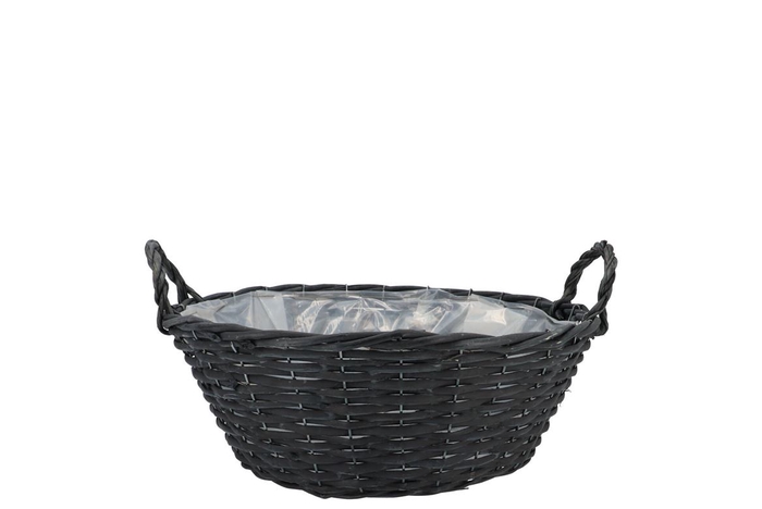 <h4>Wicker Basket Low With Ears Black Bowl 25x11cm</h4>