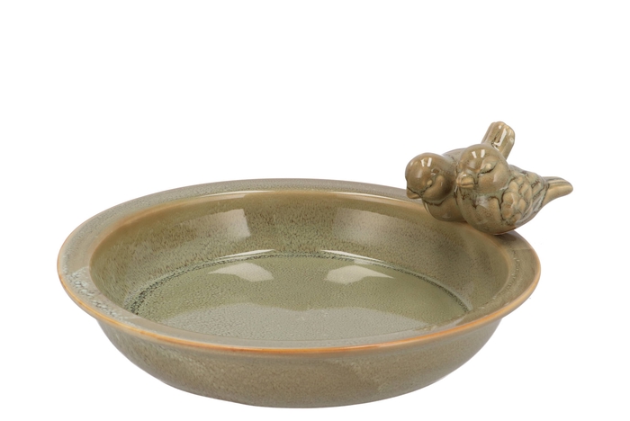 Iron Stone Bird Bowl Glazed Sand 28x5cm