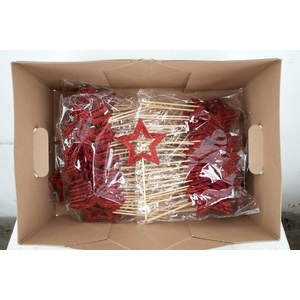 Pick star open d.9cm+12cm stick red glitter