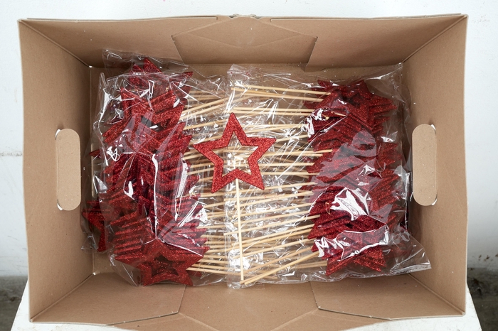 <h4>Pick star open d.9cm+12cm stick red glitter</h4>
