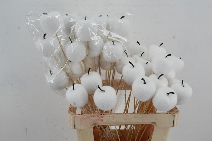 <h4>Stick Apple Flock Ø6cm White</h4>