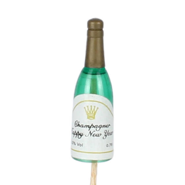 <h4>Bijsteker champagnefles 5cm+12cm stok groen</h4>