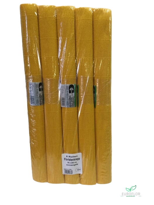 FLORISTENCREPE 50CM*2,5M ZONNEGEEL 5 ROLLEN