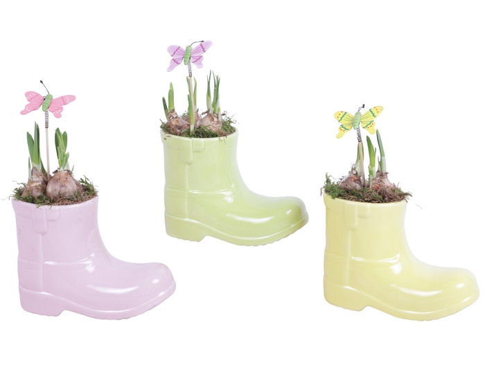 <h4>Early Spring Arr. Narcis Ceramic Boot Gr/Pi/Ye Ø15cm 1PP</h4>