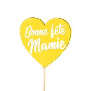 Bijsteker Bonne Fete Mamie 7x6.5cm+50cm stok geel
