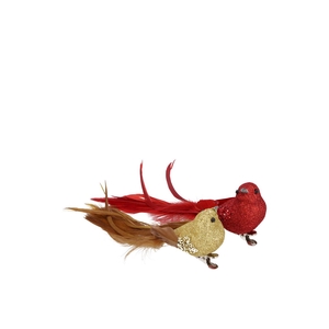 Deco Shine Bird Clip Red/gold 16cm Ass Per 2