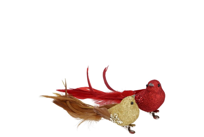 <h4>Deco Shine Bird Clip Red/gold 16cm Ass Per 2</h4>