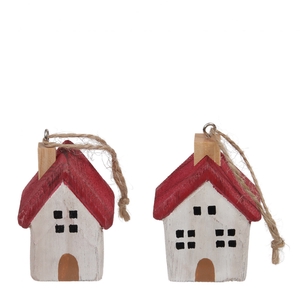 Kerst Hanger huis hout 5*3.5*7cm ass.