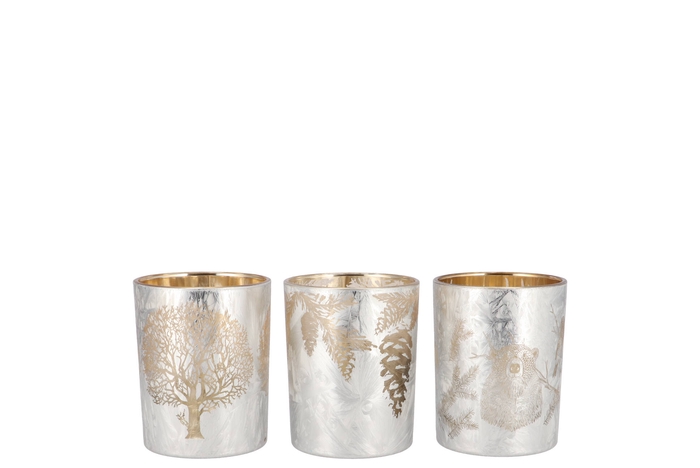 Ruby White/gold T-light Forrest Ass 7x8cm