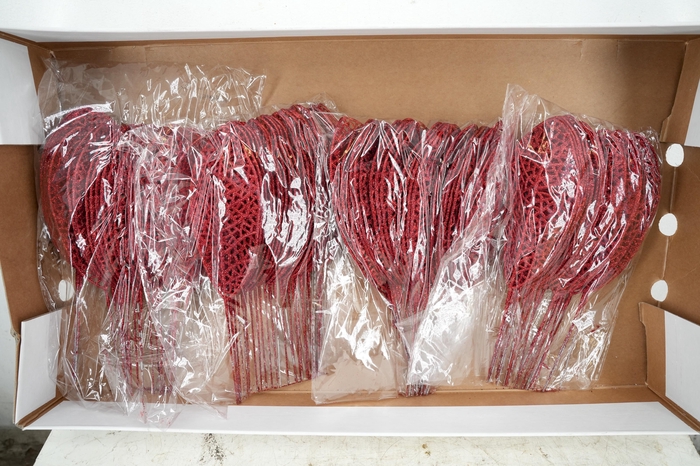 <h4>Pick Leaf glitter open 14x6cm+10cm wire red 25pce/bag</h4>