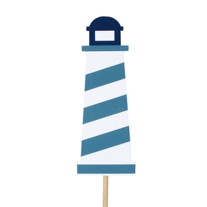 Pick lighthouse wood 12x4,5cm+12cm stick blue