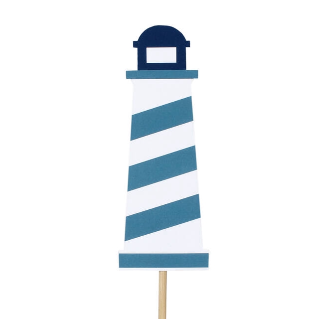 <h4>Pick lighthouse wood 12x4,5cm+12cm stick blue</h4>