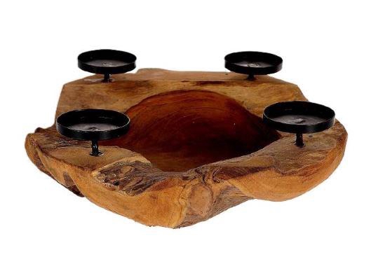 Candleholder 4 Teak Erosi H11.5D30