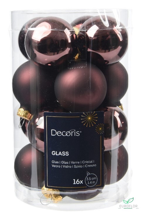 KERSTBAL GLASS 35MM 16PCS BLACK TRUFFLE