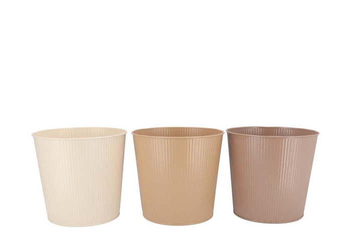 Zinc Natural Brown Mix Bucket Striped Ass 17x16x13cm