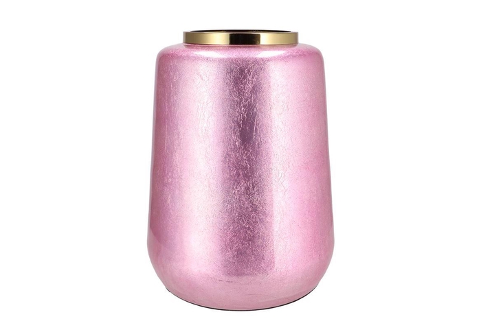 <h4>Julie Jolly Pink Vase Cilinder Iron 33x32x40cm</h4>