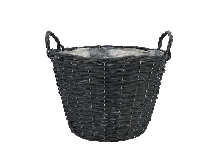 Wicker Basket High With Ears Black Bowl 20x16cm