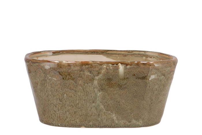 <h4>Iron Stone Sand Glazed Oval Pot 25x13x11cm</h4>