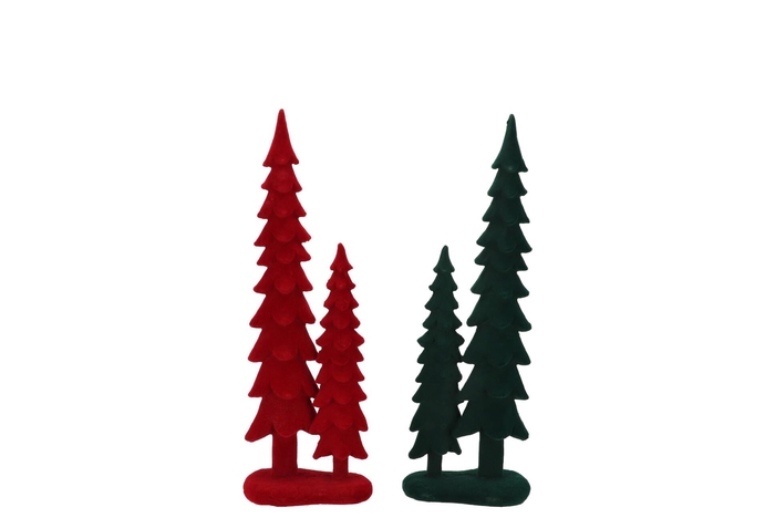 X-mas Flock Red Green Pine Tree Ass 9x6x25cm